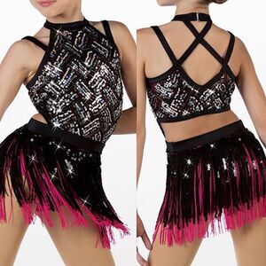 WEISSMAN Dance Costume flapper fringe ombre hot pink sequin Dreamlover 14706 SA